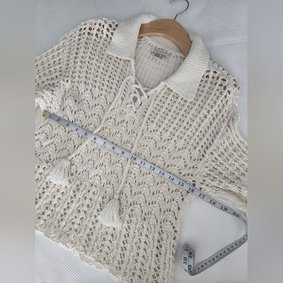 American Eagle Outfitters crochet crop top sweater blouse NWOT color cream - Picture 3 of 8